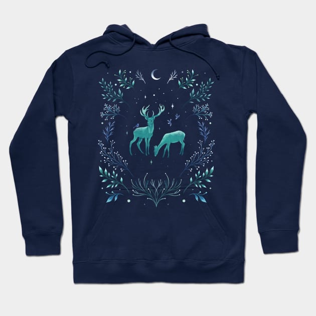 Deers in the Moonlight - Frosted Mint Hoodie by Episodic Drawing
